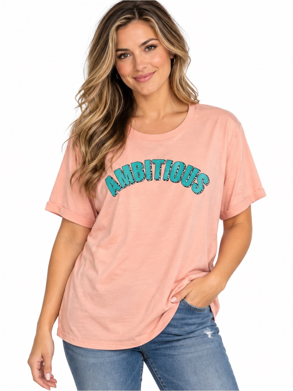 Ambitious Graphic Tee - Peach Short-Sleeve Women's Top